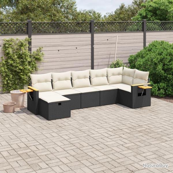Salon de jardin 7 pcs avec coussins noir r�sine tress�e