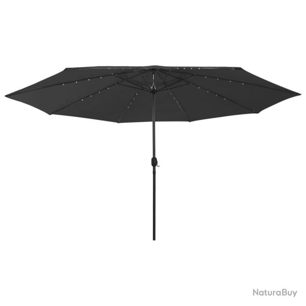 Parasol de jardin avec lumires LED et mt en mtal 400 cm noir
