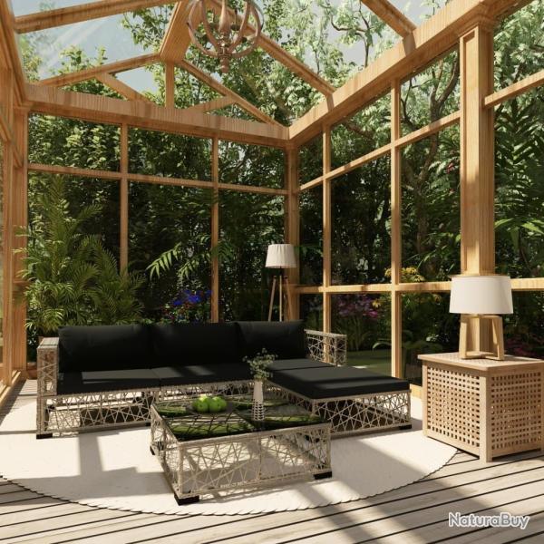 Salon de jardin 5 pcs avec coussins R�sine tress�e Gris