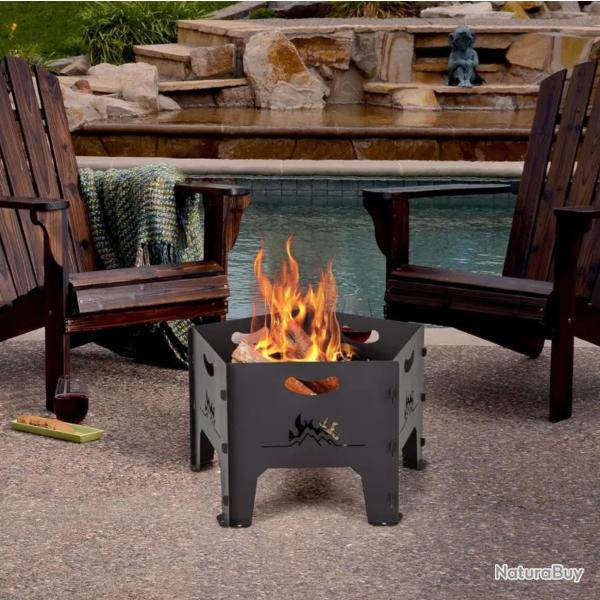 Brasero Ext�rieur Pliable de 49 cm avec Sac de Rangement, Foyer � Bois Pentagona Portatif en Acier
