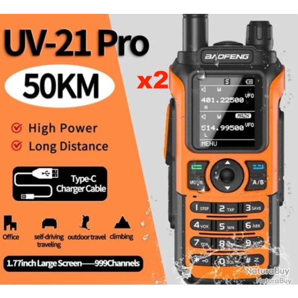 PACK x2 Talkie walkie VHF BAOFENG UV-21 PRO Longue distance, CB, RADIO