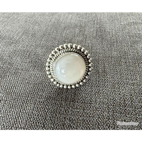 Grande bague argent - taille 56 - pierre blanche