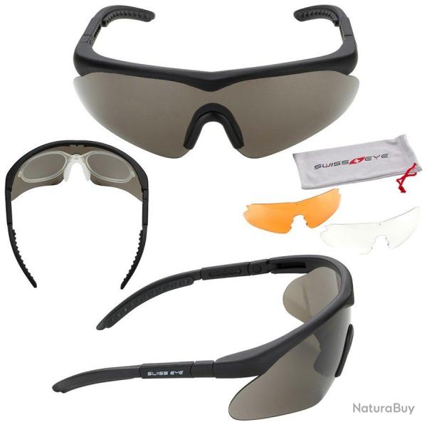 Lunettes "Raptor" Kit w/ 3 verres (SwissEye) Noir Transparent / Orange / Fum�