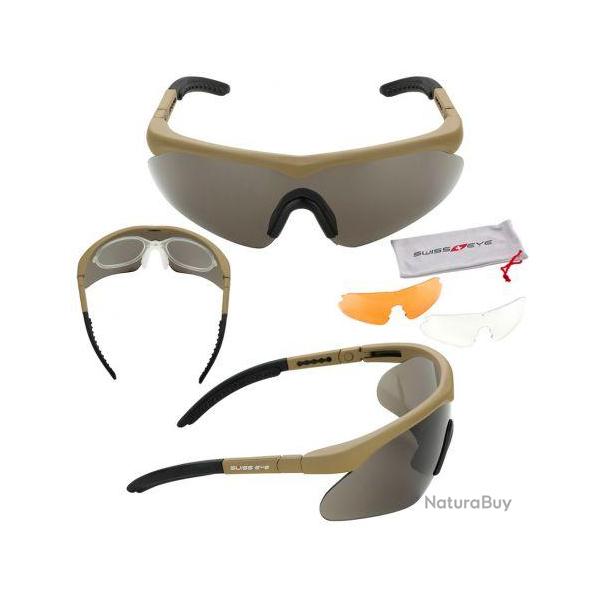 Lunettes "Raptor" Kit w/ 3 verres (SwissEye) D�sert Transparent / Orange / Fum�