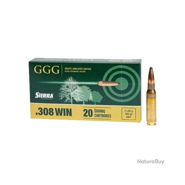 Cartouches GGG 308 180 gr SBT Sierra Gameking - Lot de 100