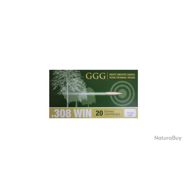 Cartouches GGG 308 Win. HPBT Match 155gr - Lot de 100