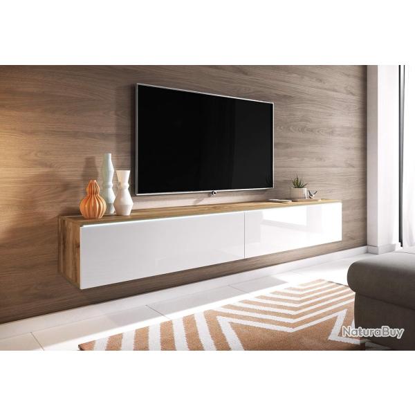Meuble TV/Banc TV/Meuble TV Suspendu - Blank - 180 cm - 2 Compartiments spacieux - sans LED