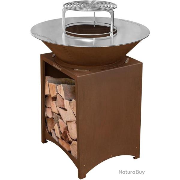 Brasero en acier corten FIESTA avec plaque et grille amovible inox barbecue plancha ext�rieur � 75 c