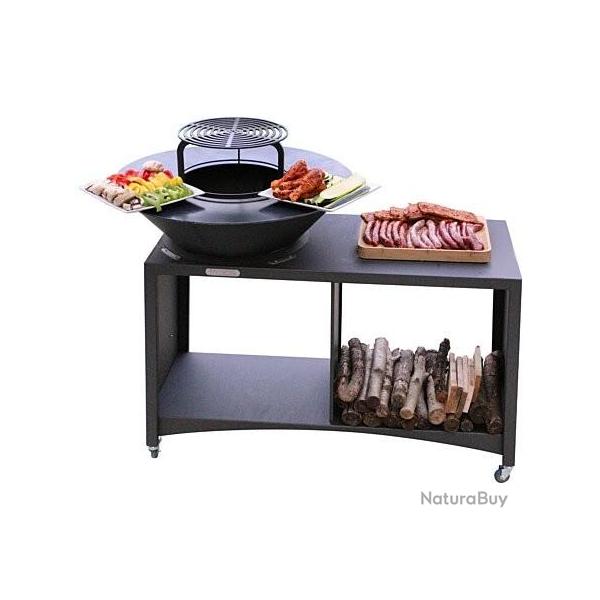 Table brasero barbecue ISLAND avec plaque et grille amovible en acier � 100 cm