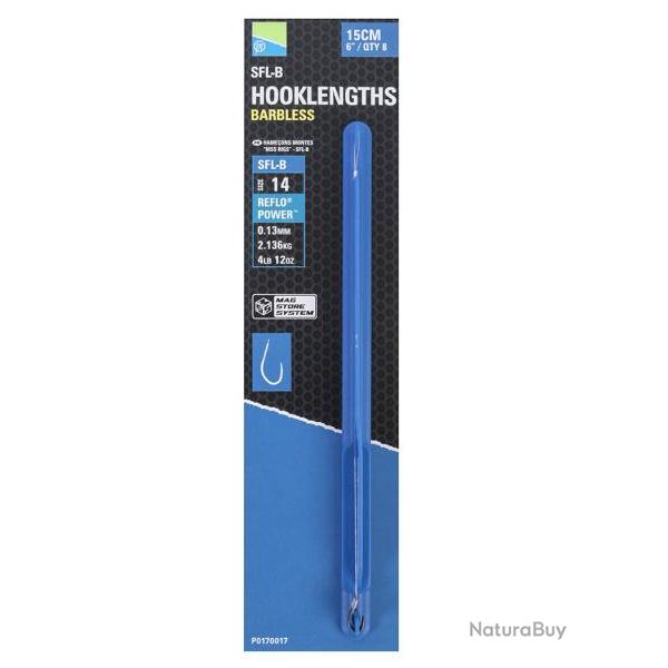 PRESTON BAS DE LIGNE MAG STORE SFL-B HOOKLENGTHS BARBLESS 0,11mm 18 6''15cm