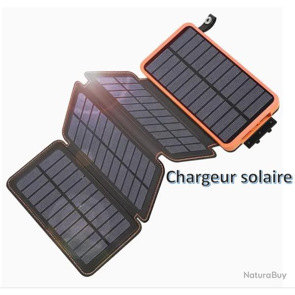 Chargeur solaire 25000mAh avec 4 panneaux solaires, ports USB-C et triple USB, charge rapide