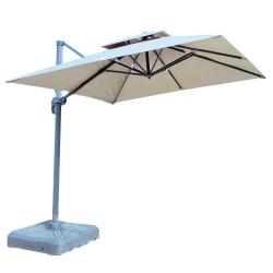 Parasol carr&eacute; d&eacute;port&eacute; pivotant alu toile 220 g/m&sup2; beige 3 X 3 M
