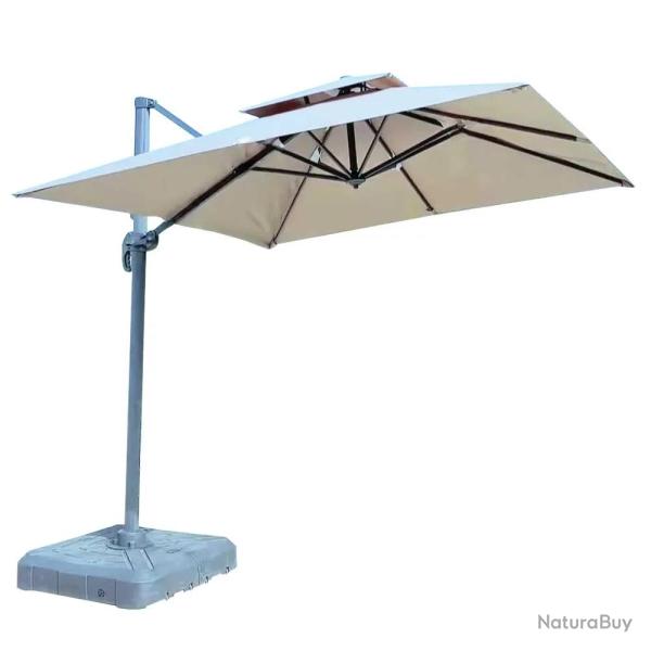 Parasol carr� d�port� pivotant alu toile 220 g/m� beige 3 X 3 M