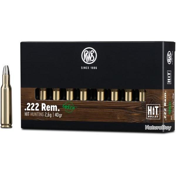 Munitions RWS 222 Rem. Hit Green 2.6g 40gr x2 boites