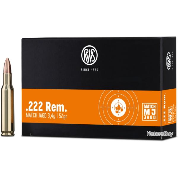 Munitions RWS 222 Rem. MJ 3.4g 52gr x2 boites