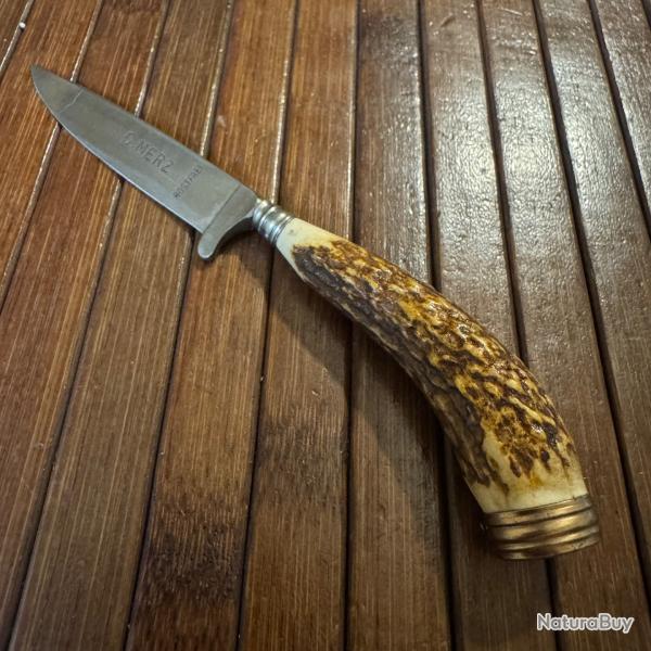 RARE R�DUCTION DE NICKER COUTEAU DE CHASSE TRADITIONNEL ALLEMAND SIGN� G.MERZ ROSTEFREI BOIS DE CERF