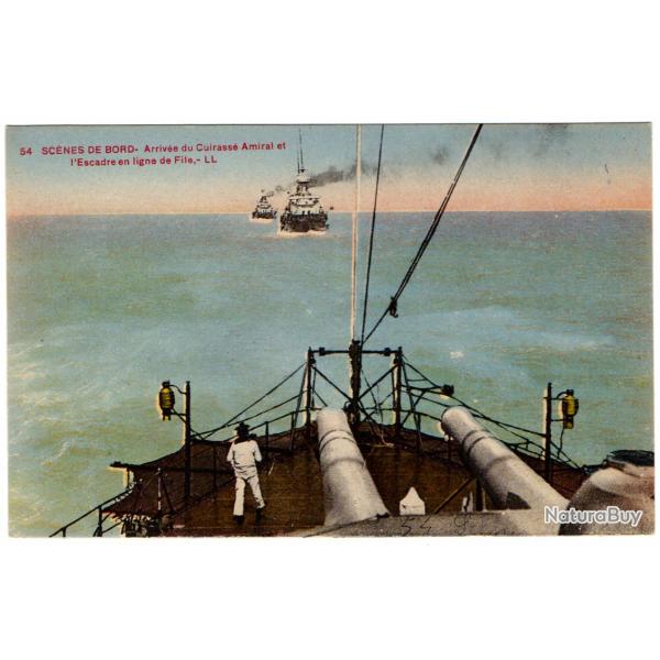 CPA-Marine Militaire -SC�NES DE BORD-Arriv�e du Cuirasse Amiral et l'Escadre en ligne de File N�3057