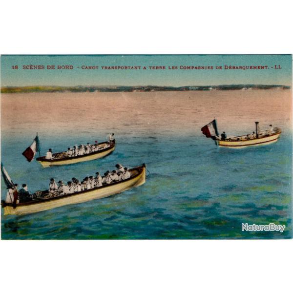 CPA - MARINE  Militaire -18 SCENES DE BORD -Canot Transportant a terre les Compagnies de D�baN�3054