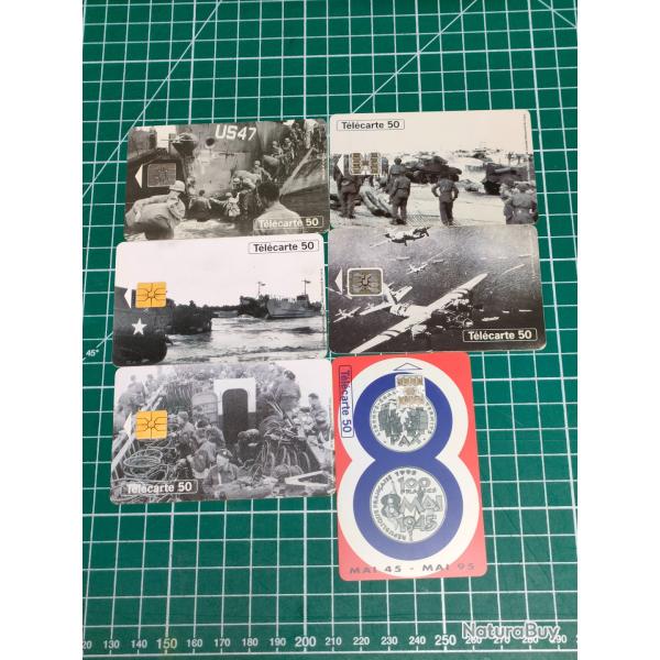 LOT DE 6 TELECARTES, 5 POUR LES 50 ANS DU DEBARQUEMENT 1944/1994, UNE 50 ANS 8 MAI 45 1945/1995