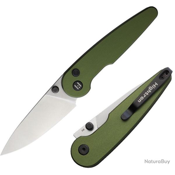 Couteau HIGHTRON Birdidi Lame Acier D2 Manche Aluminium Vert Button Lock HTK06GRNS