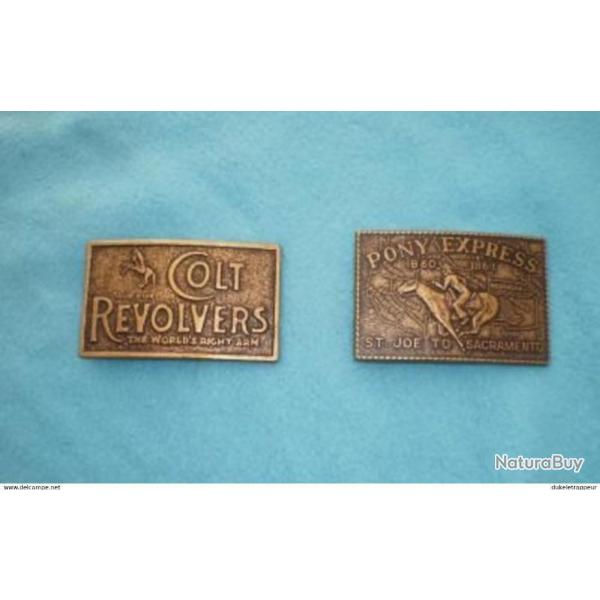 Lot de deux boucles de ceinture fa�on bronze "COLT"  et "PONY EXPRESS" !