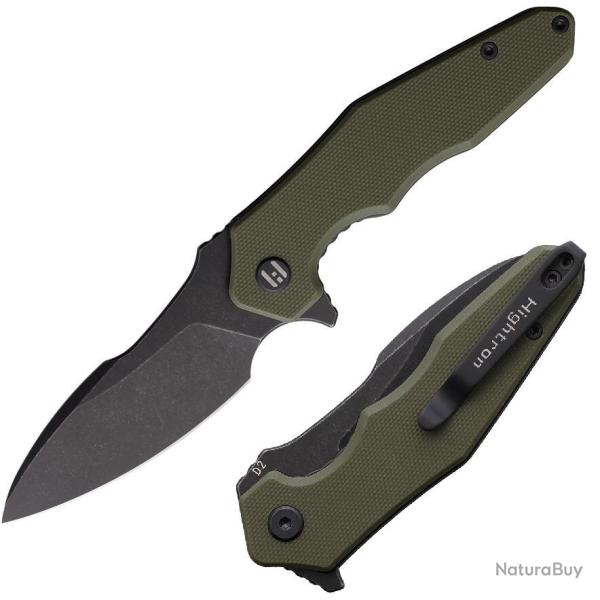 Couteau HIGHTRON Mini Ventura Lame Acier D2 Black Manche G10 Green LinerLock HTK05GRNBS