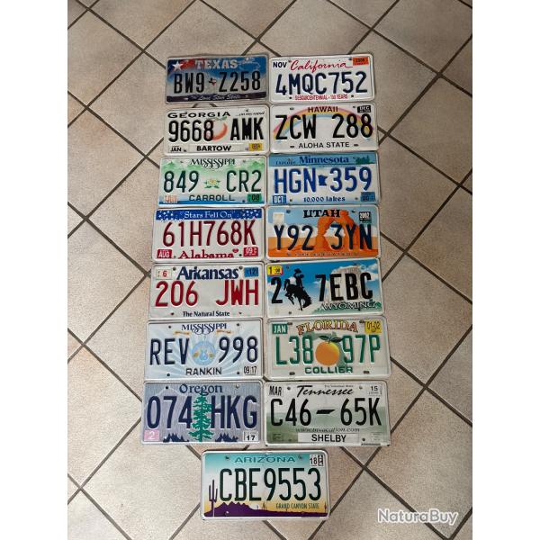 Lot de 15 plaques d'immatriculation am�ricaine v�ritables