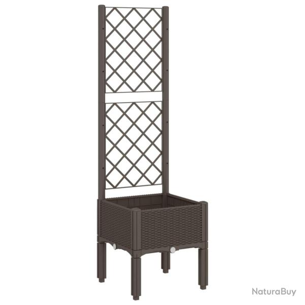 Jardini�re bac lit sur�lev� plantes fleurs terrasse jardin avec treillis 40 x 40 x 142 cm PP marron