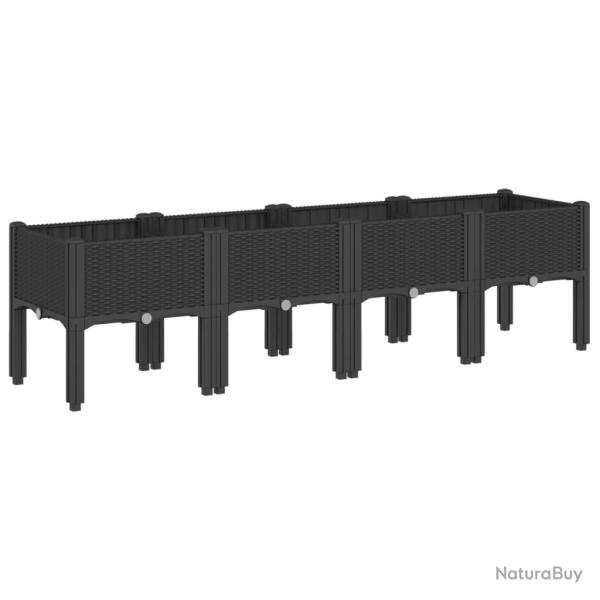 Jardini�re bac lit sur�lev� plantes fleurs terrasse jardin avec pieds 160 x 40 x 42 cm PP noir 02_0