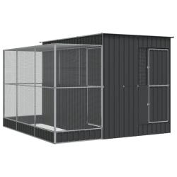 Voli&egrave;re cage &agrave; oiseaux avec extension argent&eacute; 290 x 303 x 216 cm acier Argent 02_0045652