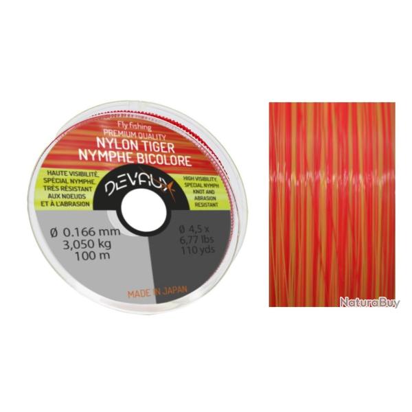 FIL DEVAUX TIGER NYMPHE BICOLORE 100M JAUNE-ORANGE 0.203mm - 4.58kg