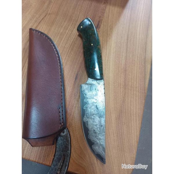 Superbe couteau forg� par Gilles Rammstein  damas  80cmv8 / 15n20 tranchant c130