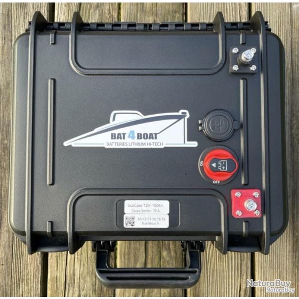 Batterie lithium Bat4boat Eco Case carpe solar LiFePo4 12V 100Ah avec chargeur 8A