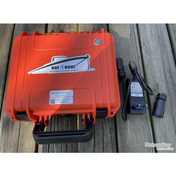 Batterie lithium Bat4boat Kit Bellyboat LiFePo4 12V 20Ah avec chargeur 3A orange