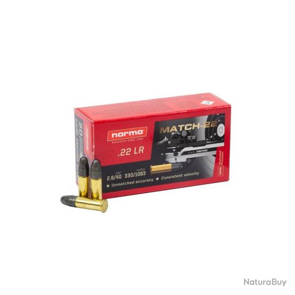 MUNITIONS NORMA 22LR 40GR MATCH 22 LRN PLOMB X50