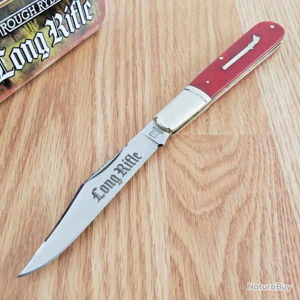 Couteau Rough Ryder Long Rifle Grandaddy Barlow Lame Acier 440 Manche Os Rouge Slip Joint RR2618