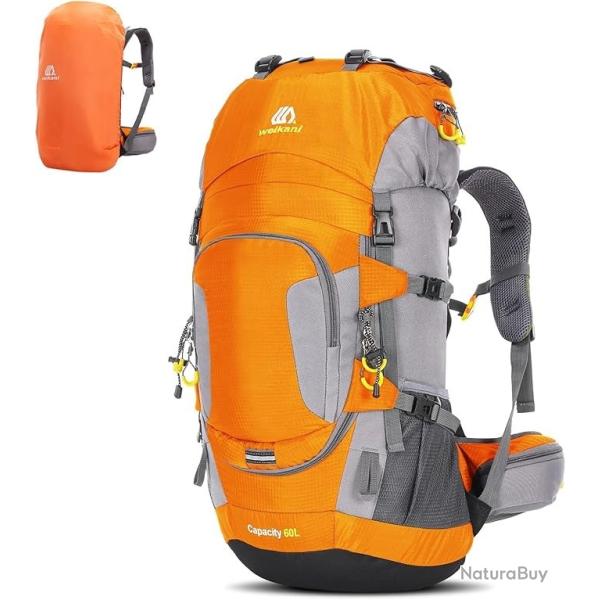 Sac � Dos Randonn�e 60L �tanche + Housse de Pluie Camping Cyclisme Alpinisme Trekking Sport Orange