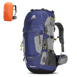 Sac &agrave; Dos Randonn&eacute;e 60L &Eacute;tanche + Housse de Pluie Camping Cyclisme Alpinisme Trekking Sport Bleu