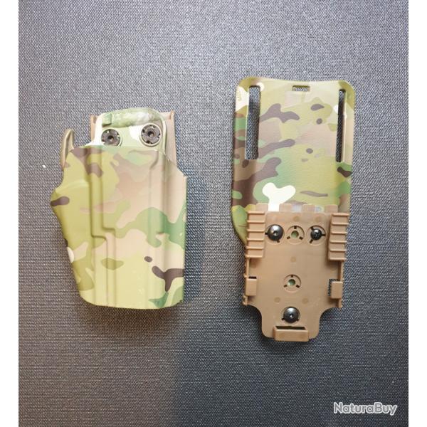 Holster Universel Rigide R�glable. A D�gainage Rapide + Platine QD + Port Bas. Multicam. Neuf