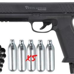 Pistolet CO2 &agrave; balles de caoutchouc VESTA DEFENSE PDW50 (17 Joules max)