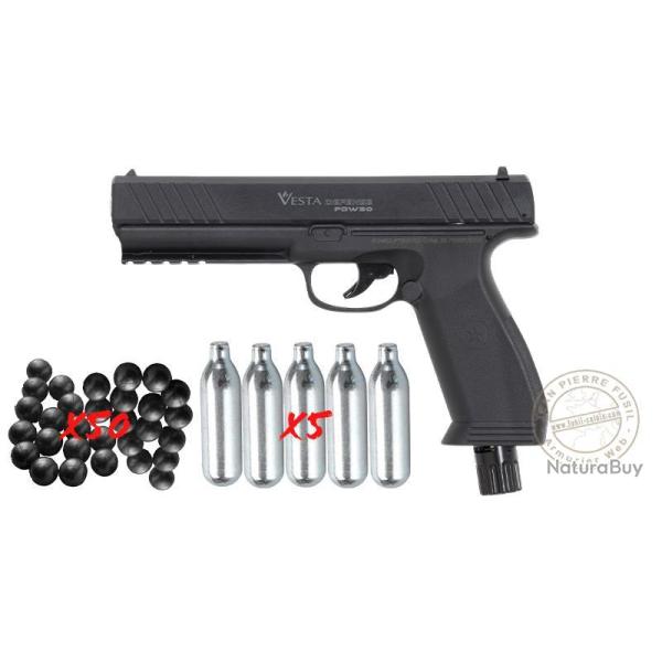 Pistolet CO2 � balles de caoutchouc VESTA DEFENSE PDW50 (17 Joules max)