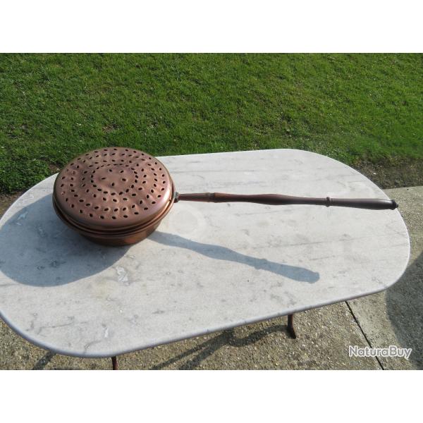 VINTAGE - Ancienne grande Bassinoire/chaufferette/Chauffe-Lit en cuivre avec manche en bois - FRANCE