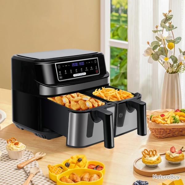 Air Fryer Avec Double Compartiment, Friteuse Sans Huile 9L Avec 8 Programmes 2600W