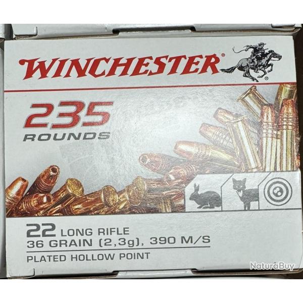 OFFRE 22LR Winchester SUPER X 36 gr LHP Copper Plated Boite de 235 X 5