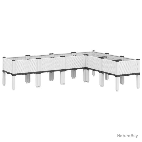 Jardini�re bac lit sur�lev� plantes fleurs terrasse jardin avec pieds 160 x 120 x 42 cm PP blanc 02