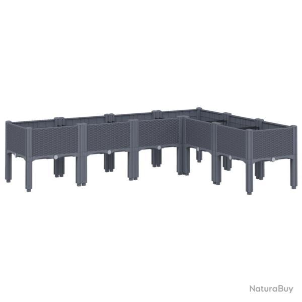 Jardini�re bac lit sur�lev� plantes fleurs terrasse jardin avec pieds 160 x 120 x 42 cm PP gris 02_