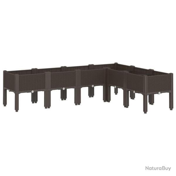 Jardini�re bac lit sur�lev� plantes fleurs terrasse jardin avec pieds 160 x 120 x 42 cm PP marron 0