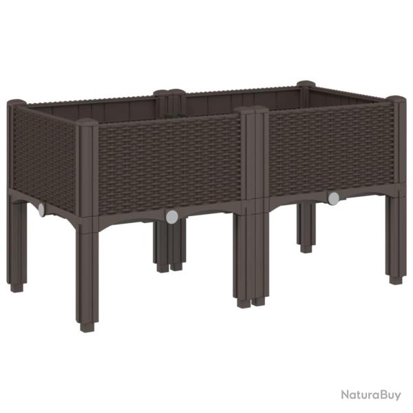 Jardini�re bac lit sur�lev� plantes fleurs terrasse jardin avec pieds 80 x 40 x 42 cm PP marron 02_