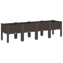 Jardini&egrave;re bac lit sur&eacute;lev&eacute; plantes fleurs terrasse jardin avec pieds 160 x 40 x 42 cm PP marron 02