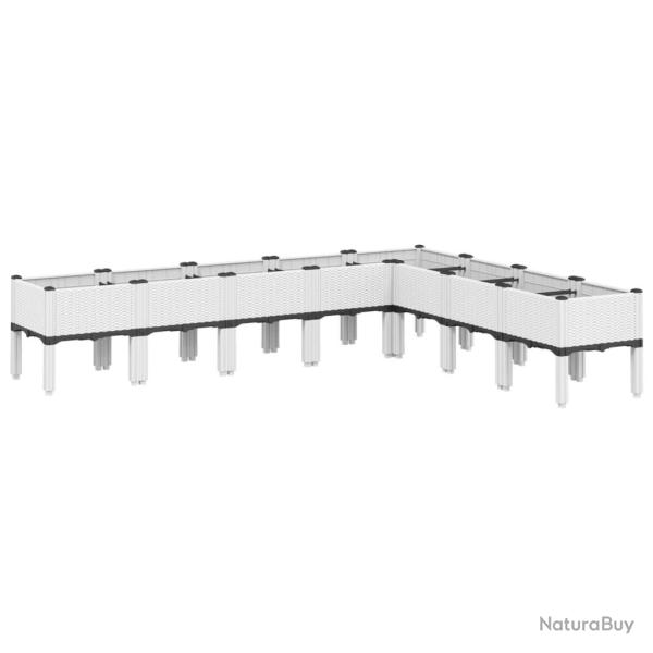 Jardini�re bac lit sur�lev� plantes fleurs terrasse jardin avec pieds 200 x 160 x 42 cm PP blanc 02